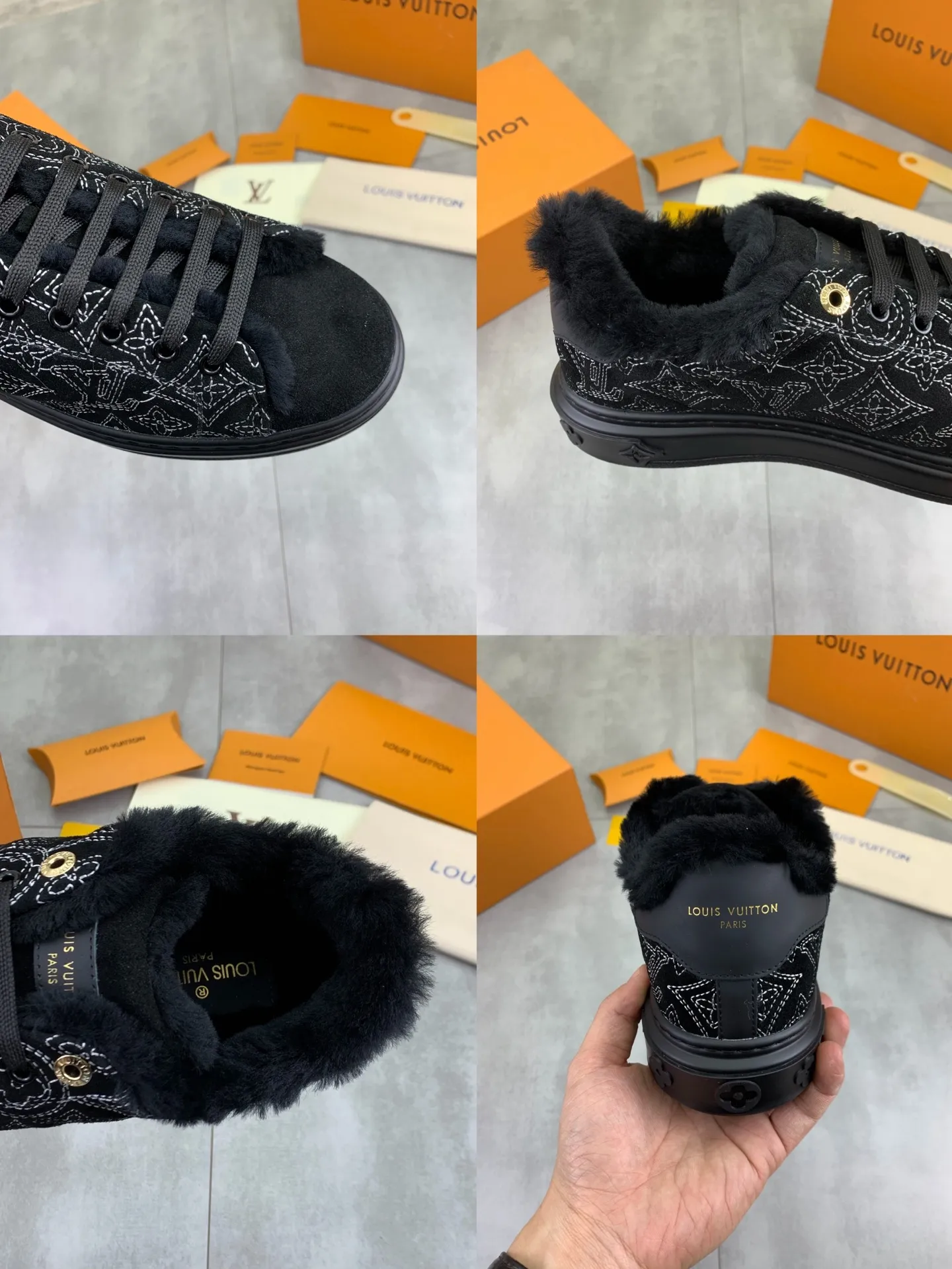 Factory price P740 Wool lining 💶 Top version [LOUIS VUITTON] Couple 🧑‍🤝‍🧑 Craftsman style Counter series (original order) New style 🍀LV Louis Vuitton - top version LV classic high-top trendy shoes! Made of imported original craft calfskin, original warm wool lining, and original wear-resistant, lightweight, high-end TPU outsole! High quality products! 3️⃣ colors available, code numbers: female 35-39, male 39-44 (female 40, male 45 46 customized)